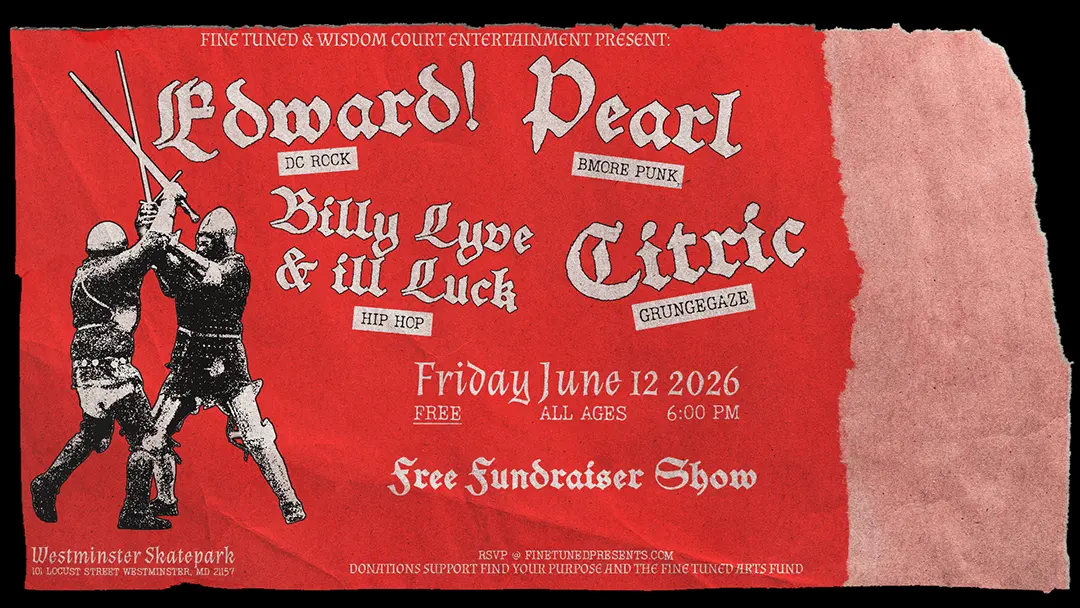 Poster for a Friday June 12, 2026 fundraiser show with acts VEMPard! Pearl, Billy Lyve & all Luck, Citric, at Westminster Skatepark (Free, all ages).