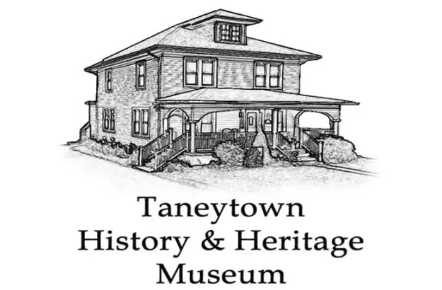 Illustrated two-story historic house with a wraparound porch, labeled Taneytown History & Heritage Museum.